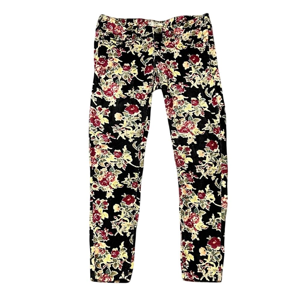 Free People Floral Corduroy Skinny Pants Mid Rise Boho Whimsy Y2K Size 25